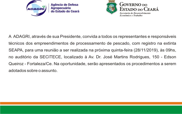 CONVITE DA ADAGRI AOS EMPREENDEDORES DE PROCESSAMENTO DE PESCADO