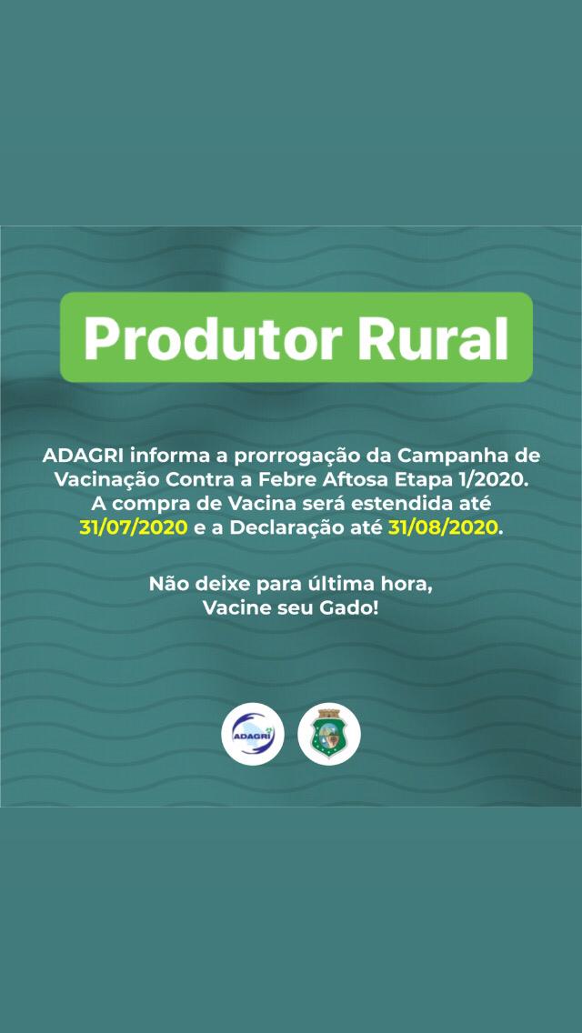 PRODUTOR RURAL NÃO ESQUEÇA: A CAMPANHA CONTRA A FEBRE AFTOSA FOI PRORROGADA