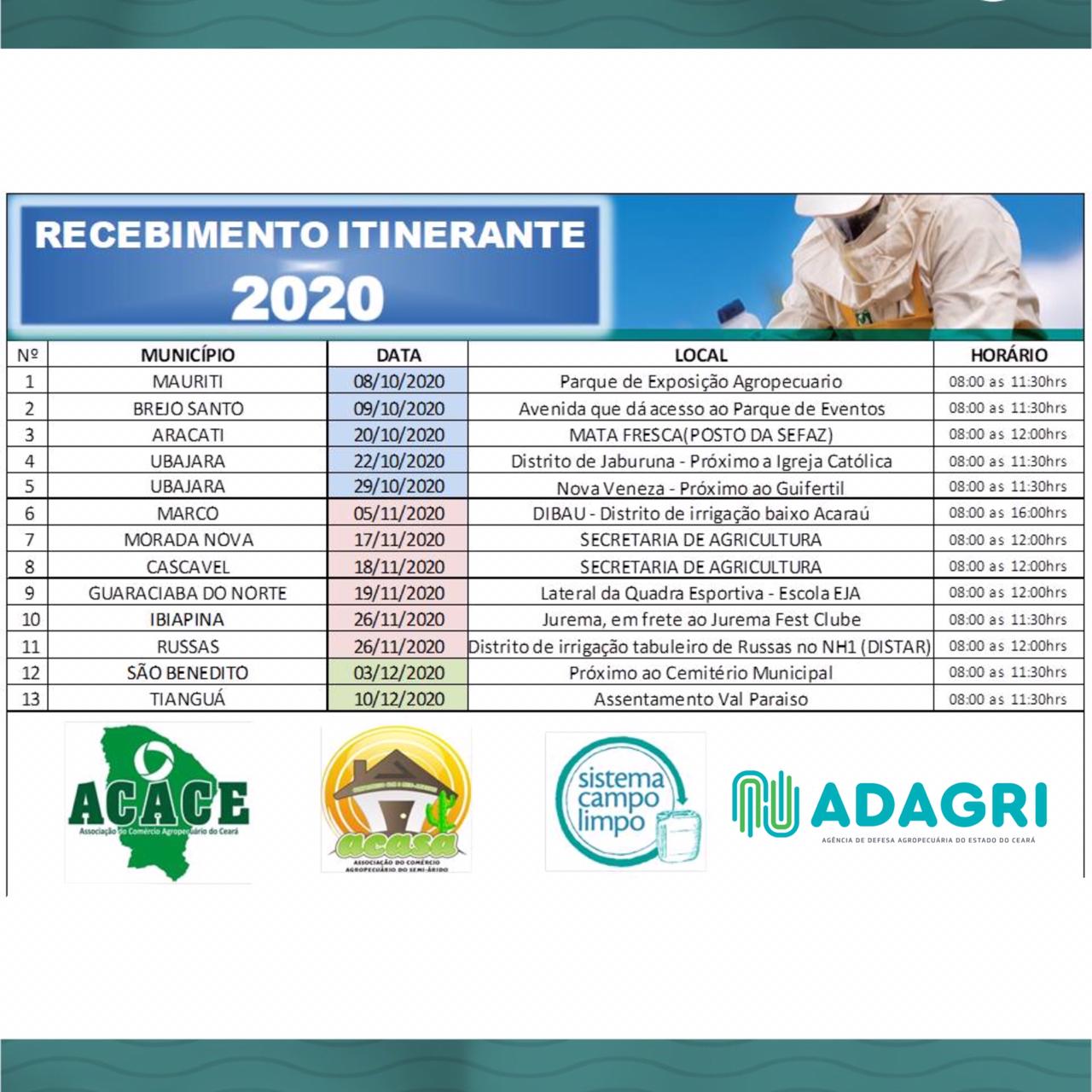 Adagri inicia o Recebimentos Itinerantes de Embalagens Vazias de Agrotóxico no Ceará (RIs)