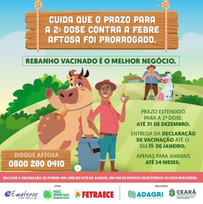 Campanha contra Febre Aftosa é prorrogada até dia 31 de dezembro