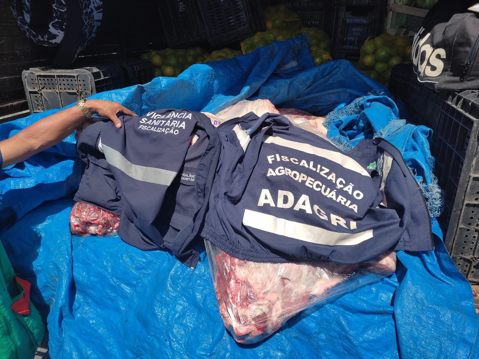 Carnes transportadas em condições inadequadas são apreendidas pela Adagri