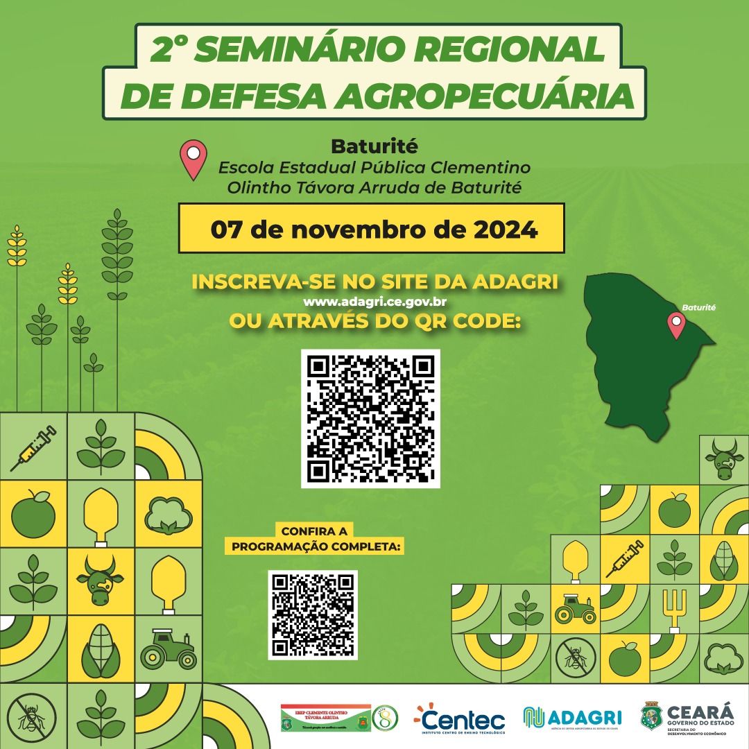 Adagri abre inscrições para a segunda edição do Seminário Regional de Defesa Agropecuária na Regional de Baturité