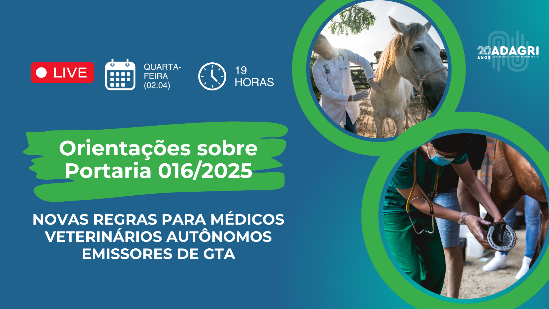 Adagri convida médicos veterinários habilitados para Live sobre a Portaria nº 016/2025