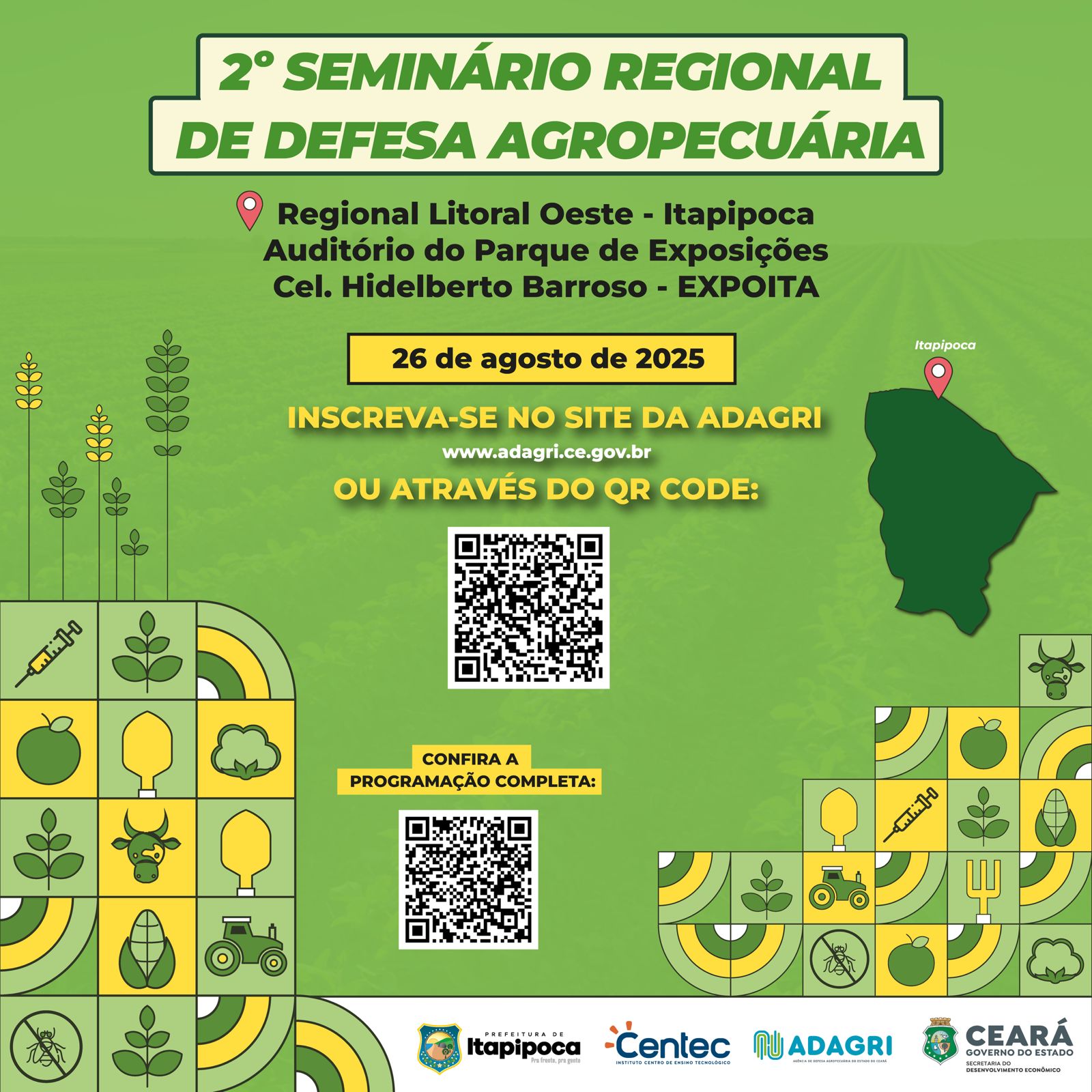 Aberta as inscrições para o 2º Seminário Regional de Defesa Agropecuária que acontecerá em Itapipoca