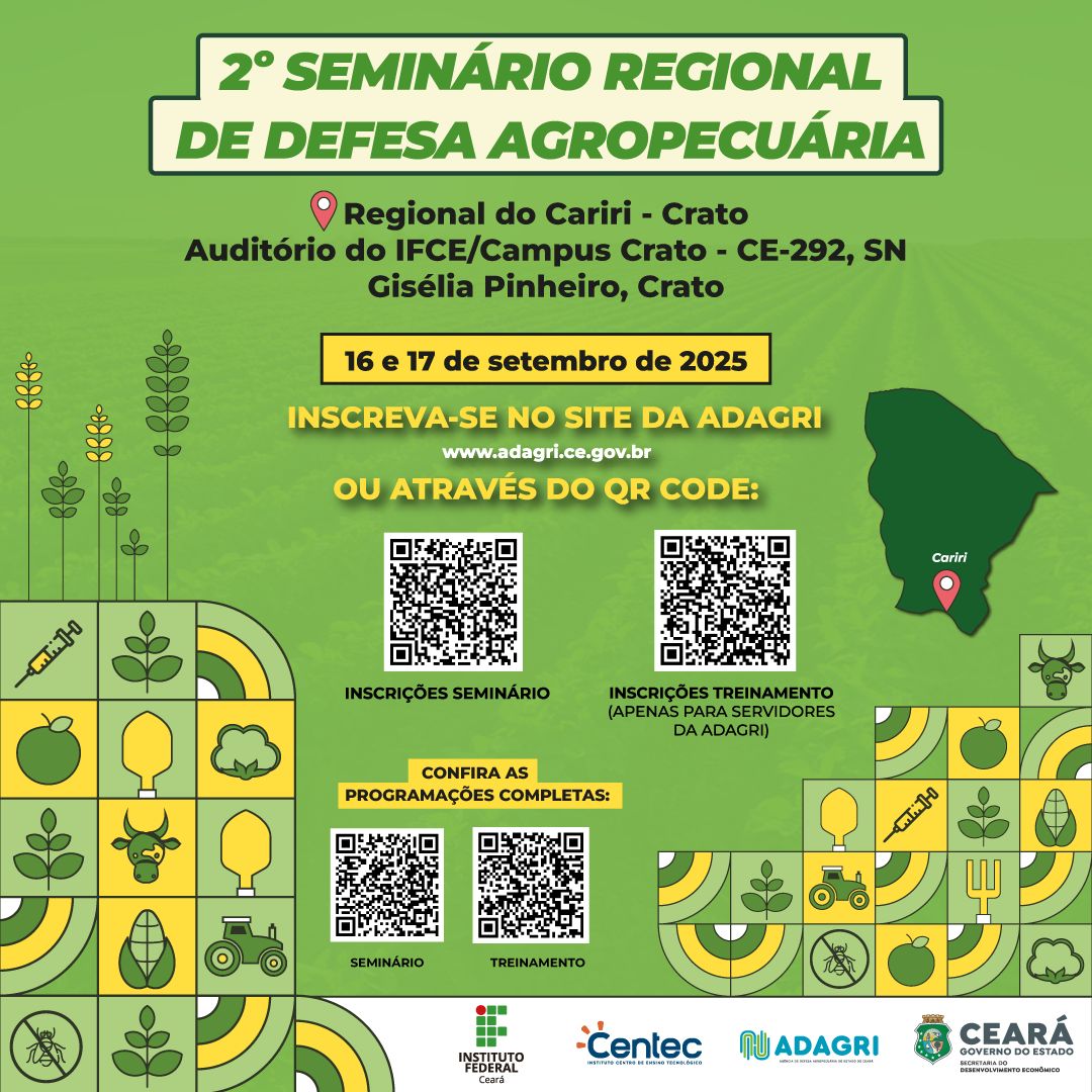 Aberta as inscrições para o 2º Seminário Regional de Defesa Agropecuária que acontecerá no Crato
