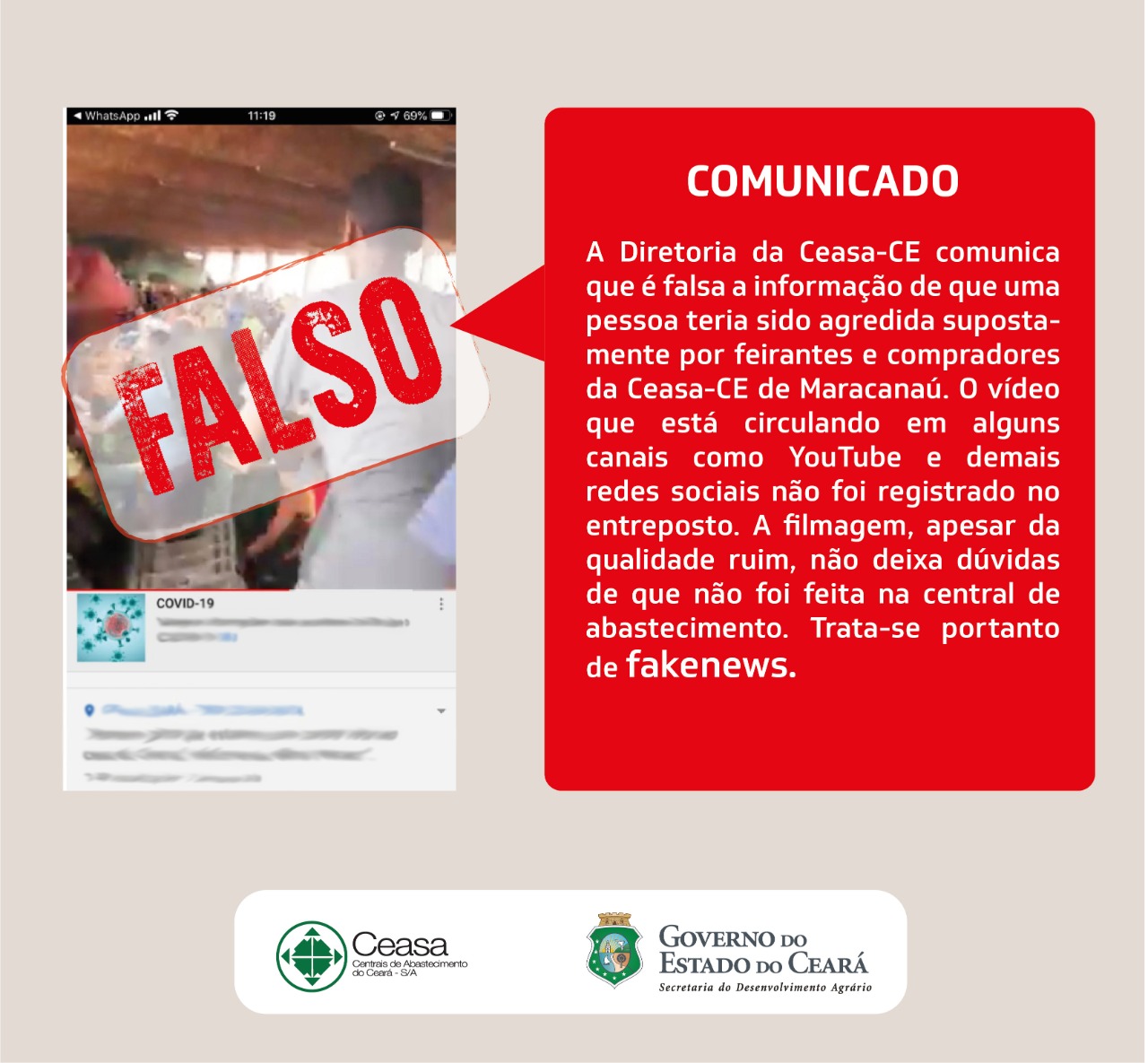 Ceasa-CE alerta sobre vídeo com conteúdo falso