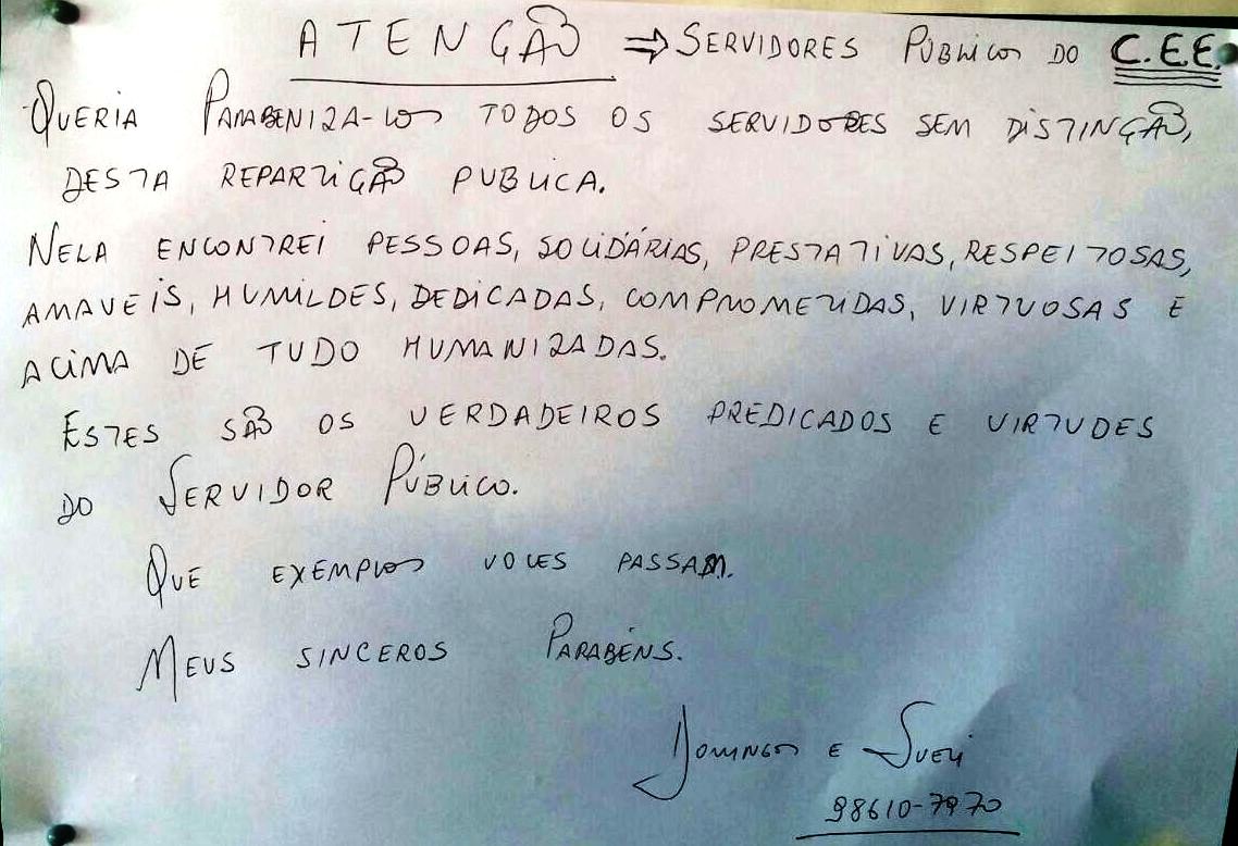 Elogio aos Servidores do Conselho Estadual de Educação