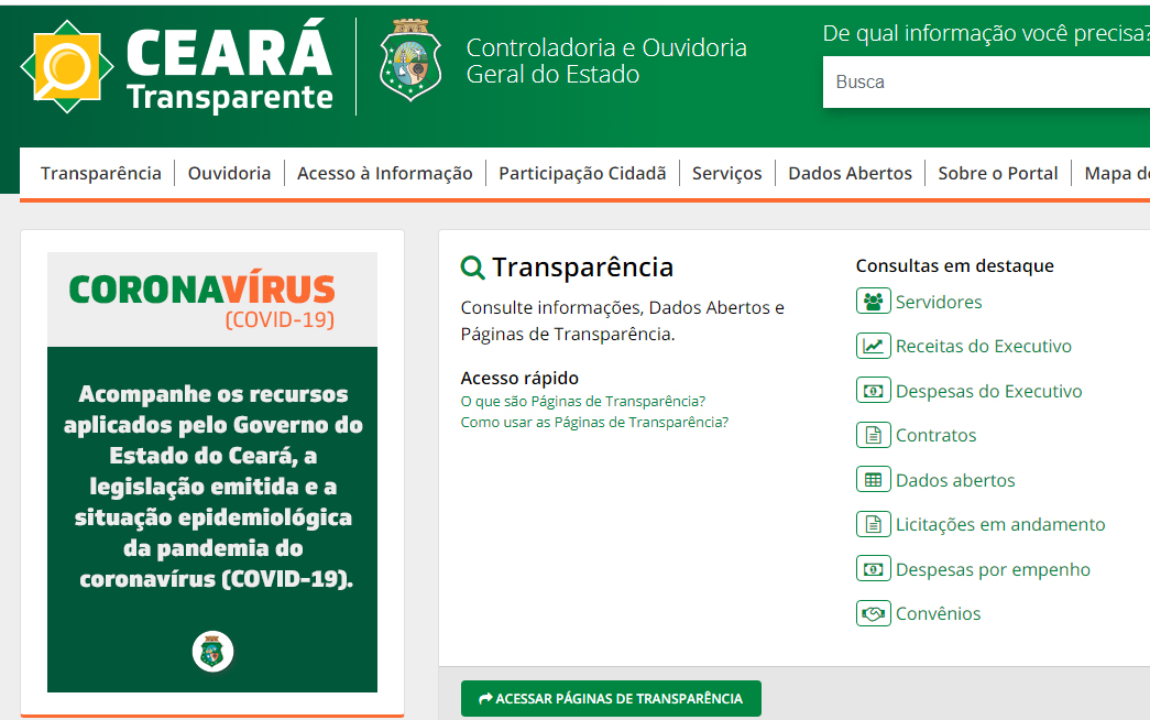 Ceará Transparente disponibiliza consulta sobre ações estaduais no combate à Covid-19