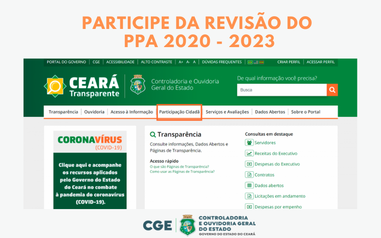 Revisão do Plano Plurianual (PPA)  2020-2023 já está disponível no Ceará Transparente