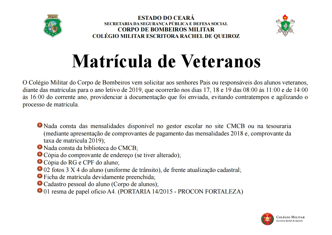 AVISO DE MATRÍCULA DE VETERANOS