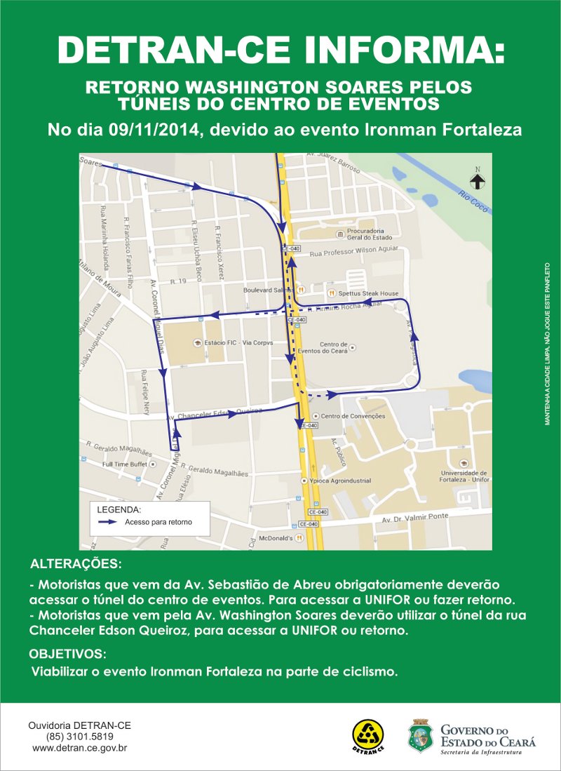 CE 040 manterá somente três retornos no próximo domingo, dia do ENEM e Iroman