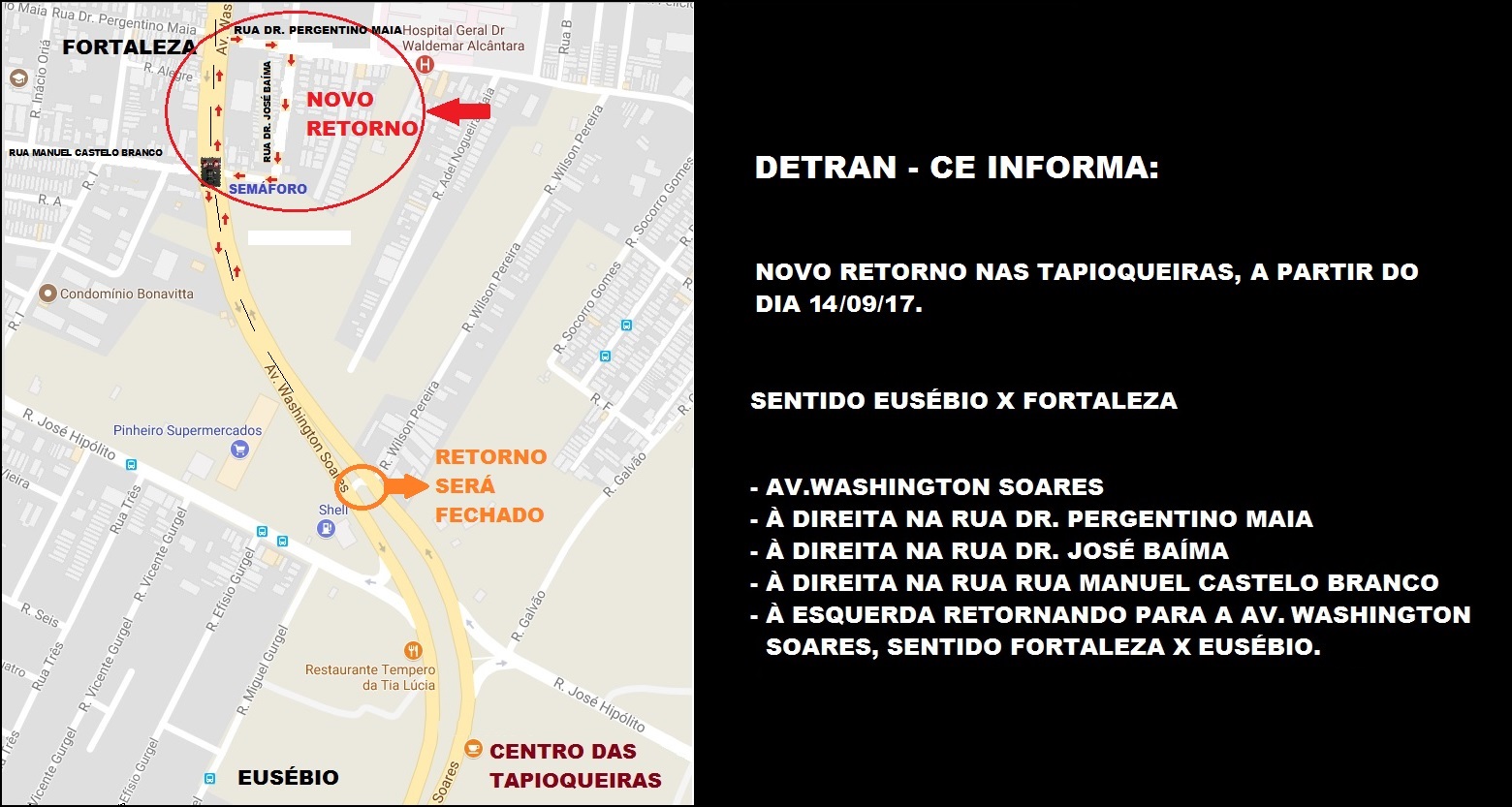 Detran fará mudanças no retorno na CE 040 próximo ao Centro das Tapioqueiras