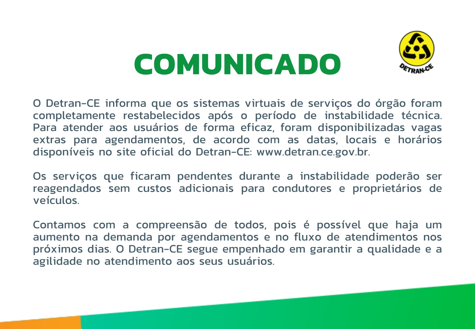 COMUNICADO – SISTEMA RESTABELECIDO