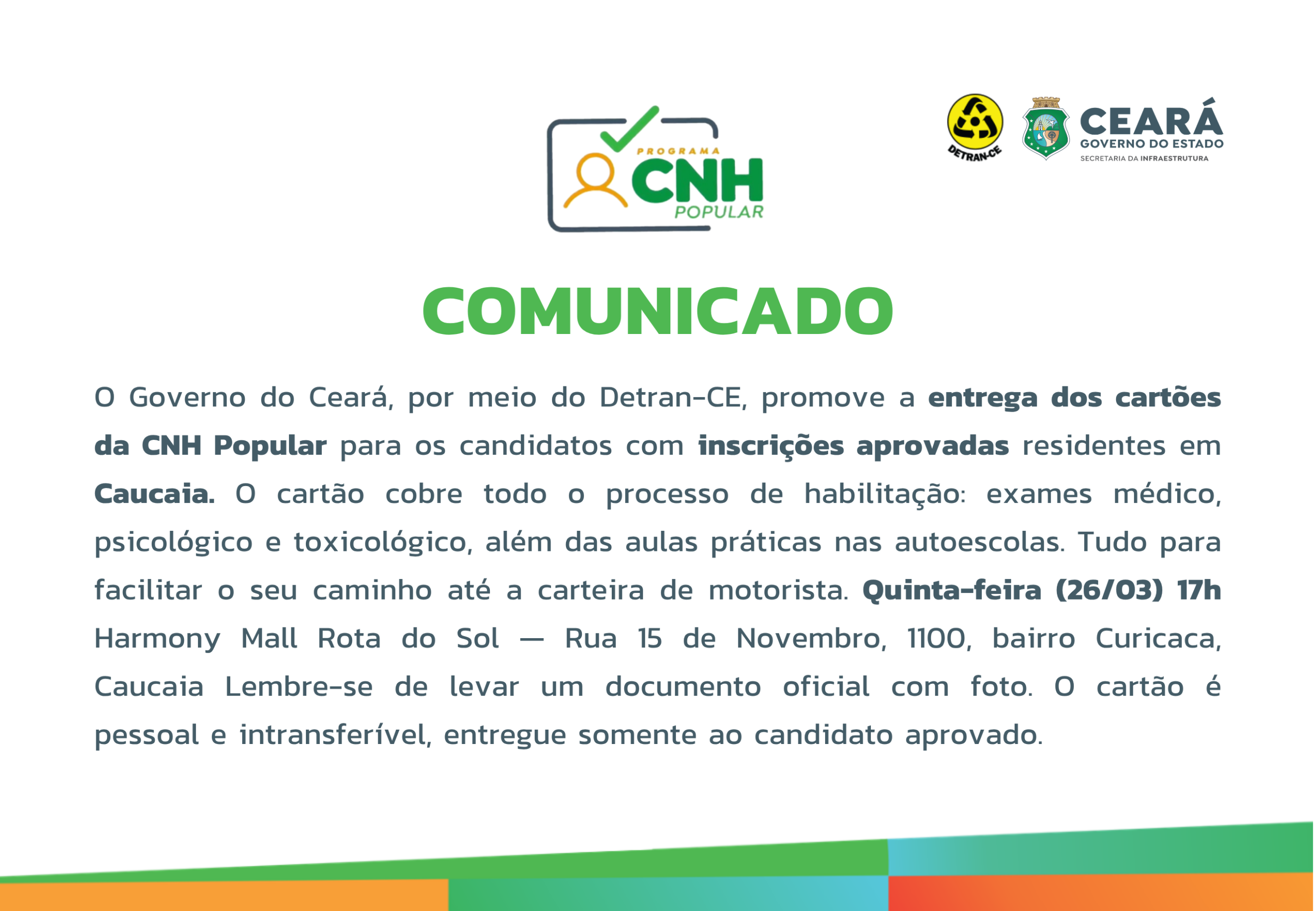 COMUNICADO CNH POPULAR – CAUCAIA