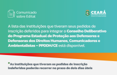 Sedih divulga resultado preliminar de escolha de instituições para o CONDEL do PPDDH/CE