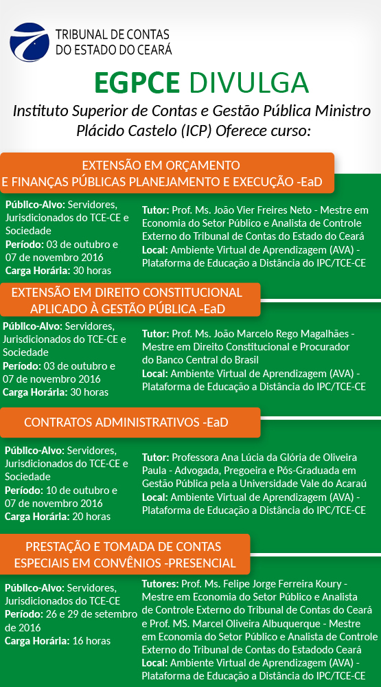 EGPCE Divulga: Instituto Plácido Castelo – ICP oferece cursos para servidores