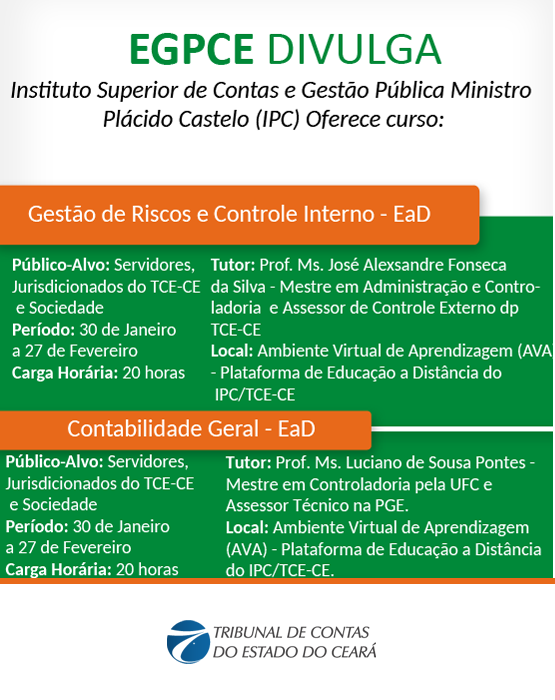 #EGPCEDivulga Inscrições abertas para cursos EaD do Instituto Plácido Castelo