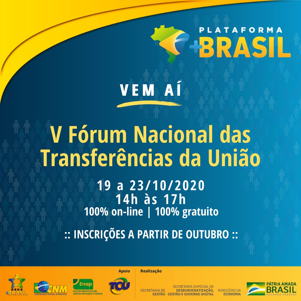V Fórum Nacional das Transferências da União será online e acontecerá em outubro