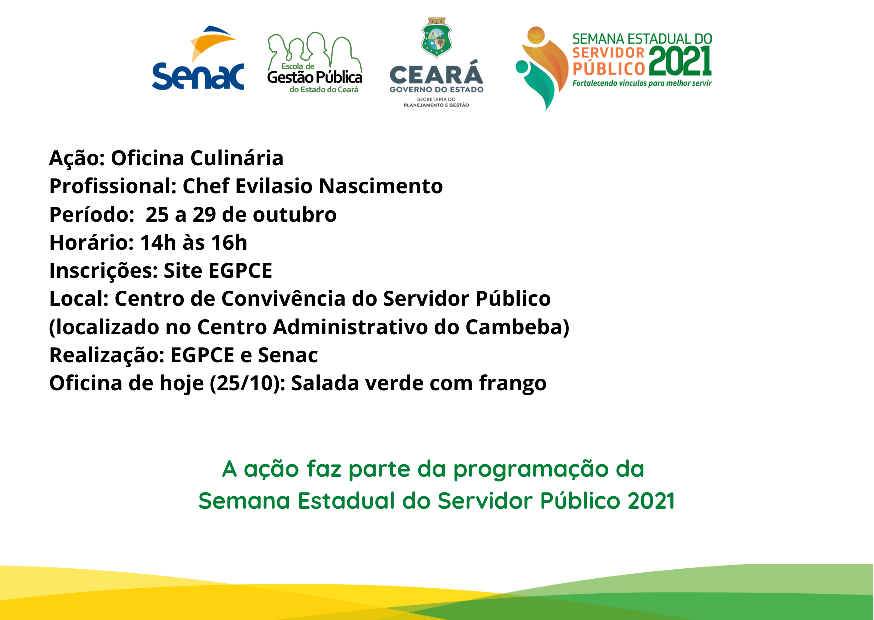 EGPCE realiza oficina culinária em parceria com Senac para a Semana do Servidor Público 2021