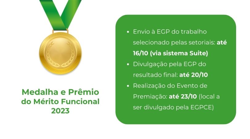 EGPCE divulga cronograma do processo de seleção da Medalha e Prêmio do Mérito Funcional – 2023