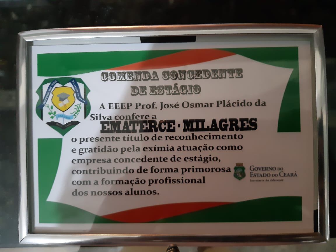 Ematerce recebe título de reconhecimento de Escola Pública de Milagres