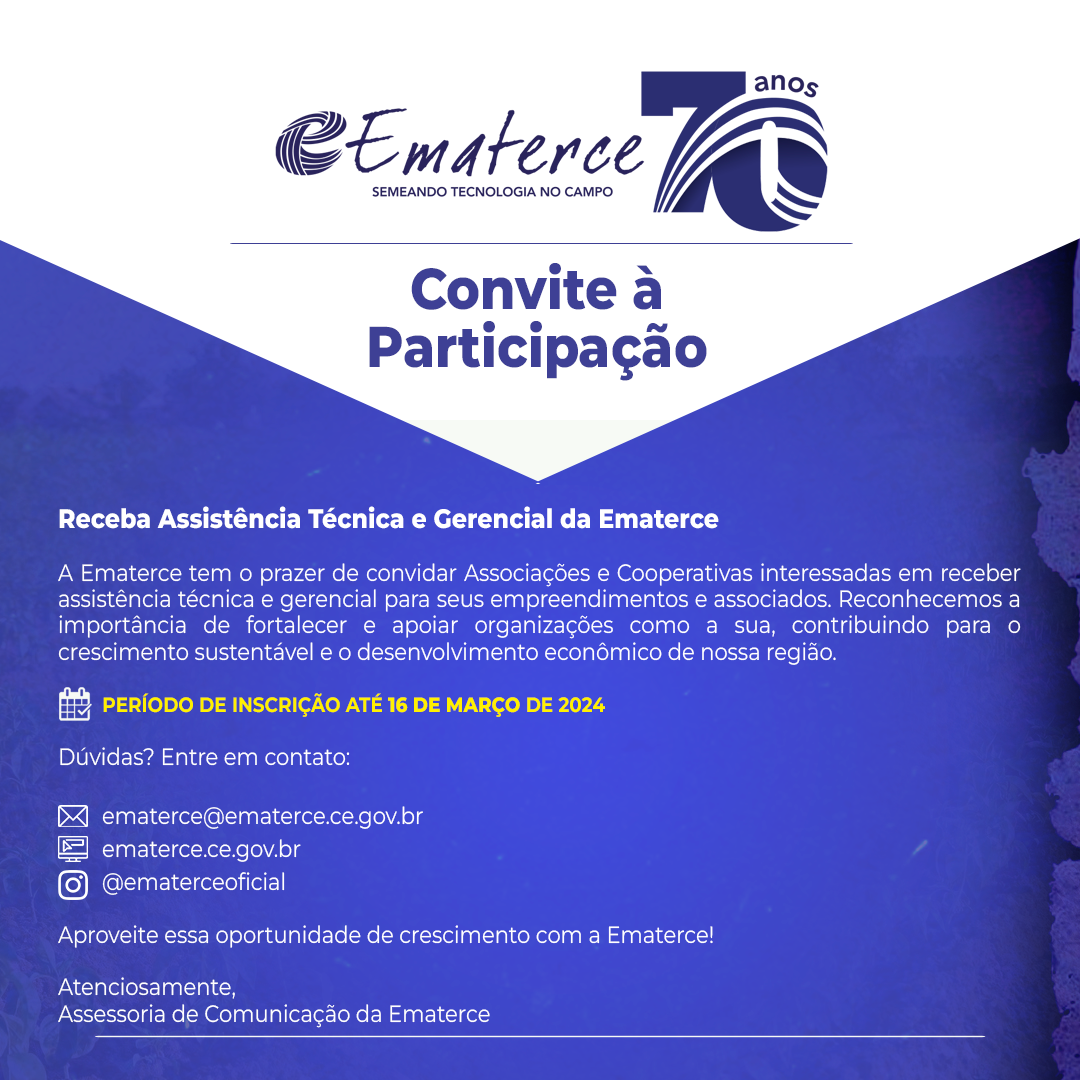 Convite à participação: Receba Assistência Técnica e Gerencial da Ematerce