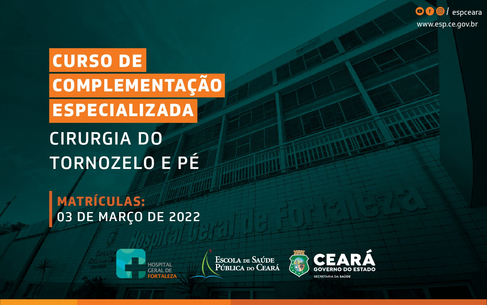 Matrícula para Curso de Complementação Especializada – Cirurgia do Tornozelo e Pé deve ser feita nesta quinta-feira (3)