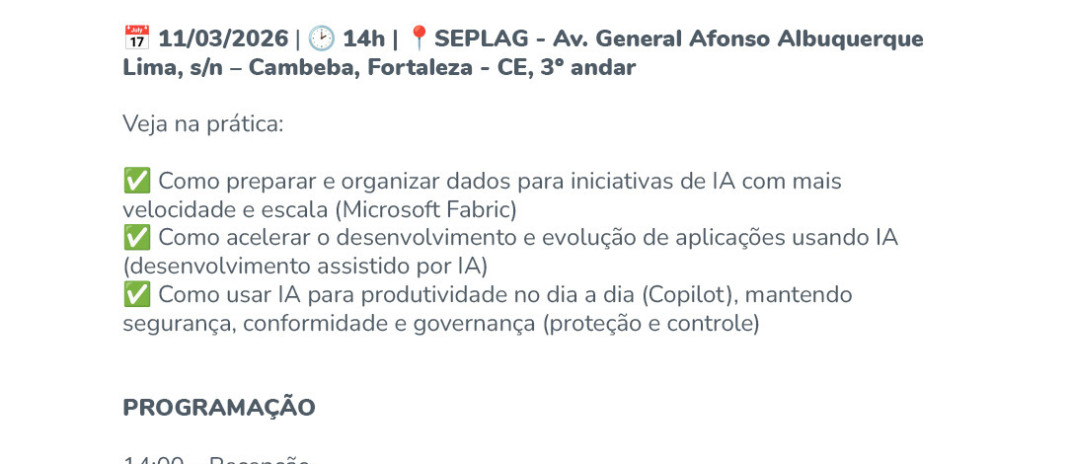 Nesta quarta, Etice organiza Seminário sobre Inteligência Artificial para gestores de TIC com a Microsoft, no auditório da Seplag