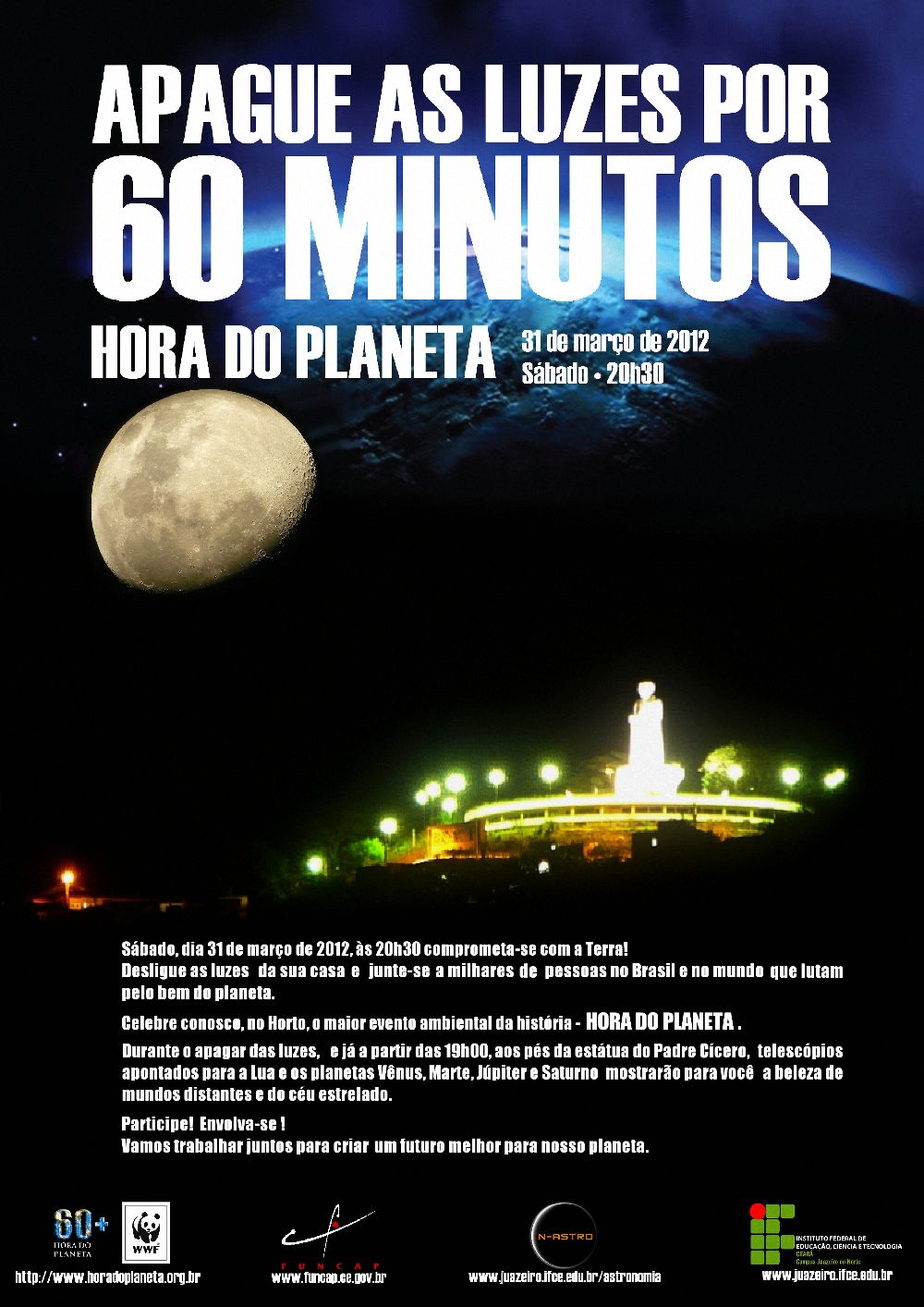 Em colaboração com a Funcap, Núcleo de Astronomia do IFCE desenvolve ações para celebrar a Hora do Planeta