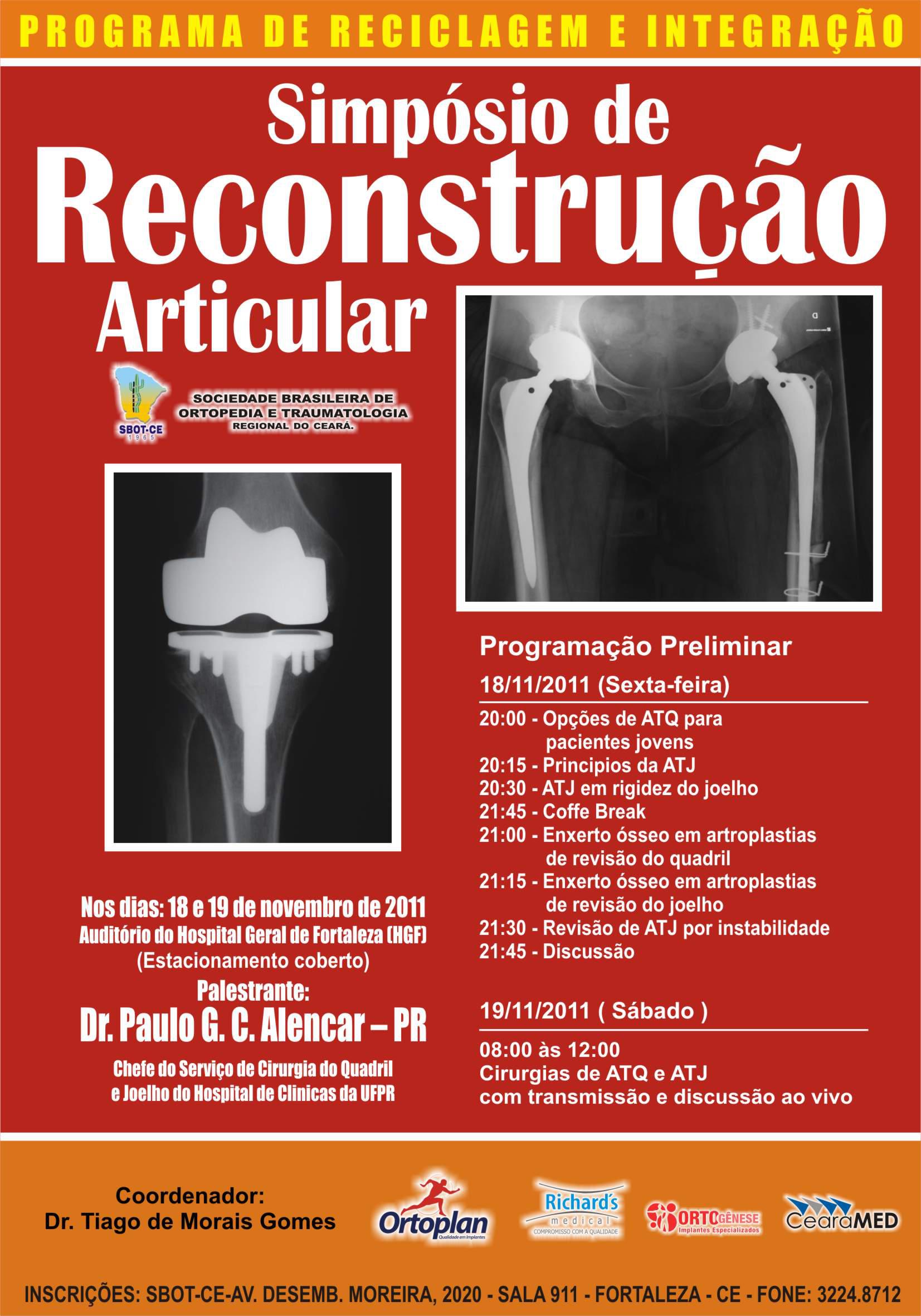 Simpósio sobre Reconstrução Articular começa nesta sexta-feira, 18
