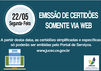 Jucec emitirá certidões somente pela web