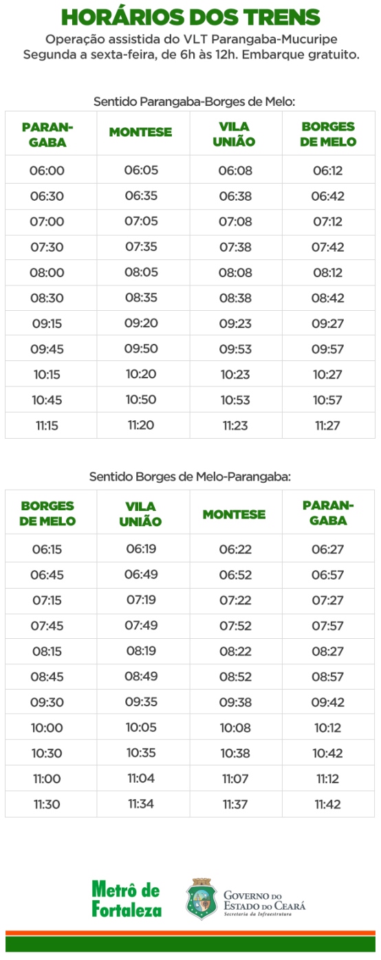 Veja os horários das viagens do VLT Parangaba-Mucuripe