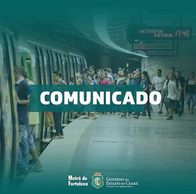 Transporte metroviário no Ceará está suspenso de 21 a 29 de março