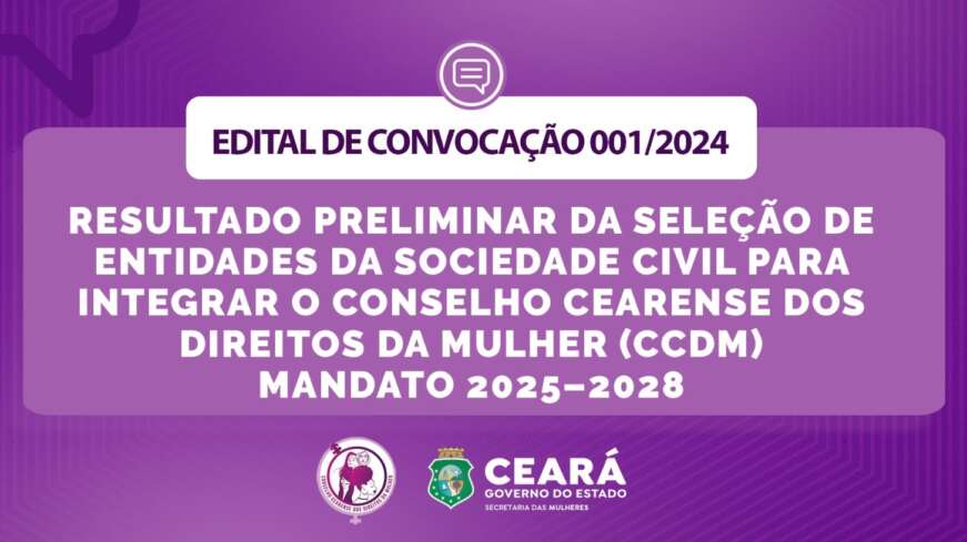 Conselho Cearense dos Direitos da Mulher divulga resultado preliminar do Edital 001/2024