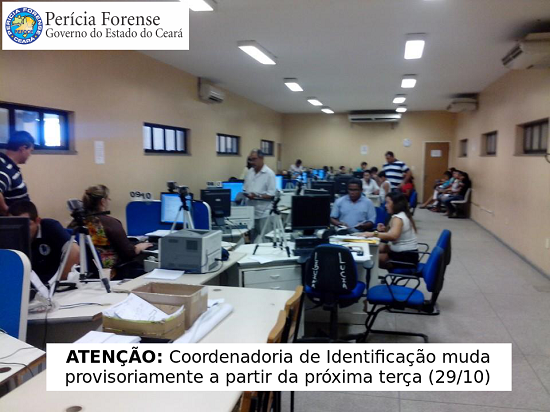 Coordenadoria de Identificação muda provisoriamente a partir da próxima terça (29/10)