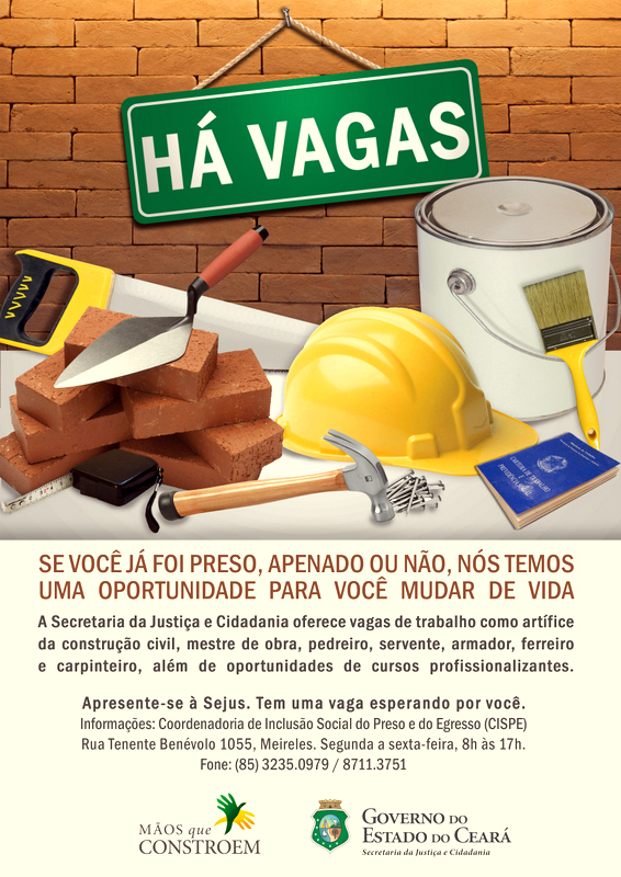 Sejus oferece vagas de trabalho para egressos na construção civil e áreas afins