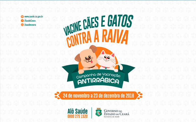 Sábado (24) é Dia D de vacinação contra raiva para cães e gatos