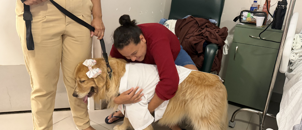 Visita de cães ‘terapeutas’ promove bem-estar entre pacientes da quimioterapia no HUC