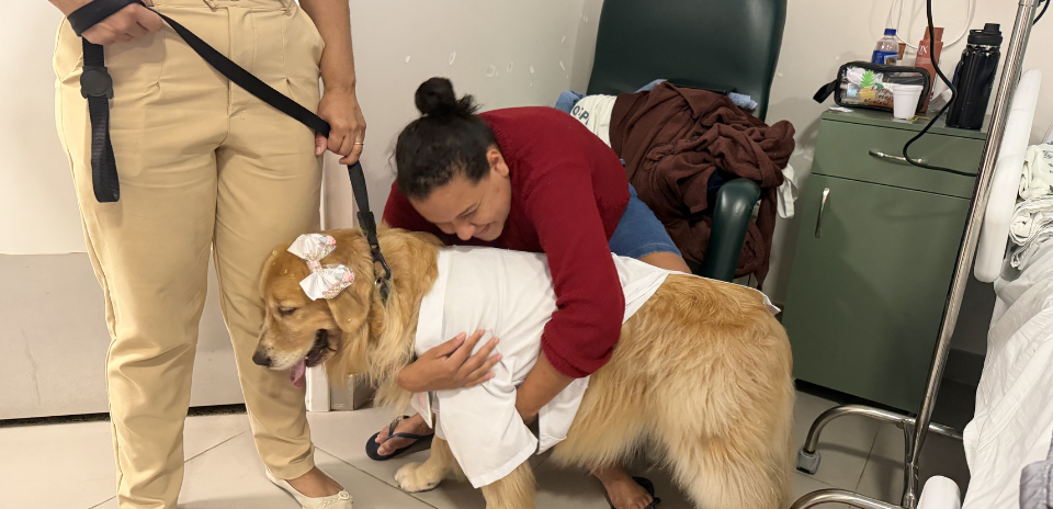 Visita de cães ‘terapeutas’ promove bem-estar entre pacientes da quimioterapia no HUC