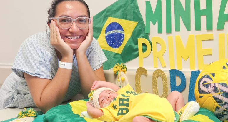 Bebês internados no HUC participam de ensaio fotográfico com temática de Copa do Mundo
