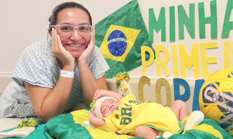 Bebês internados no HUC participam de ensaio fotográfico com temática de Copa do Mundo