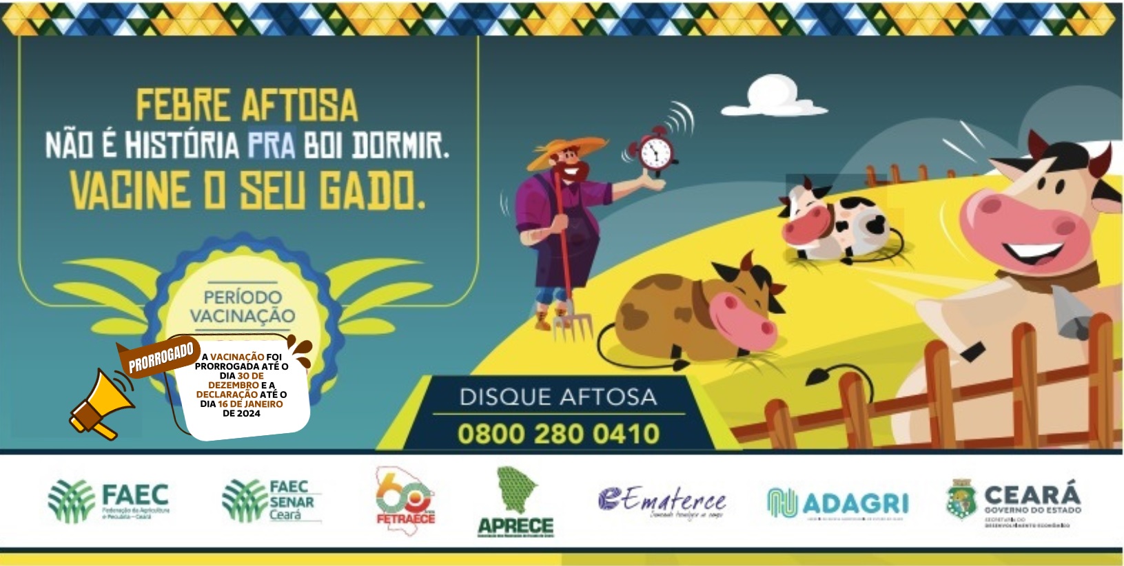 76% do rebanho cearense está vacinado contra a Febre Aftosa, Campanha se encerra no próximo dia 30
