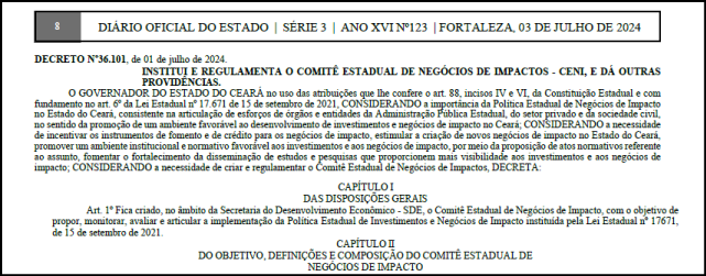 Governo do Ceará institui Comitê Estadual de Negócios de Impacto