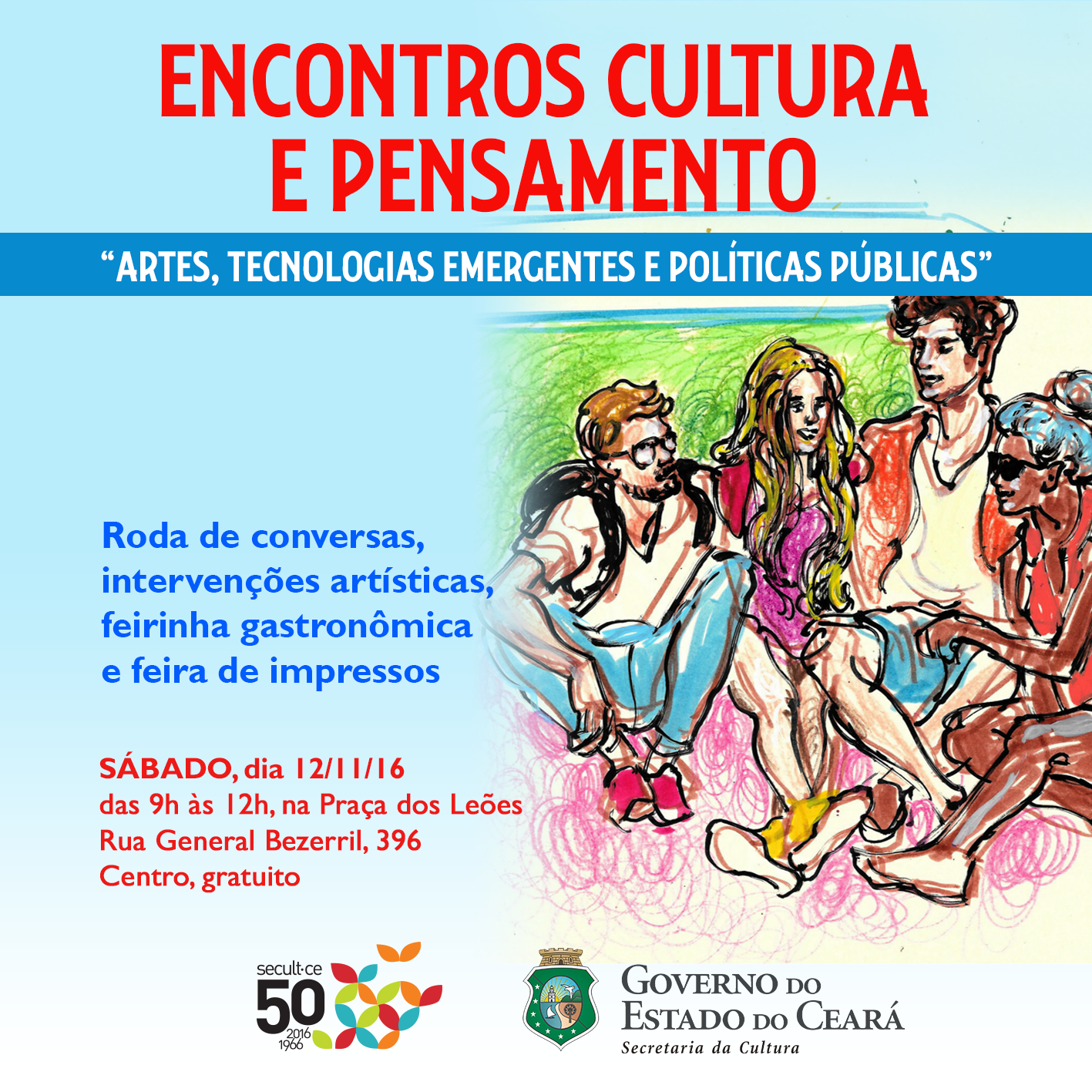 Edição inaugural dos Encontros Cultura e Pensamento ocorrerá neste sábado,12 de novembro, das 9h às 12h, na Praça dos Leões