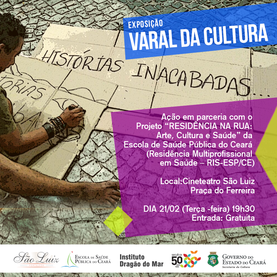 Arte e saúde: projeto Residência na Rua, realizado em parceria com a Secult e Cineteatro São Luiz, apresenta exposição nesta terça-feira, 21/2