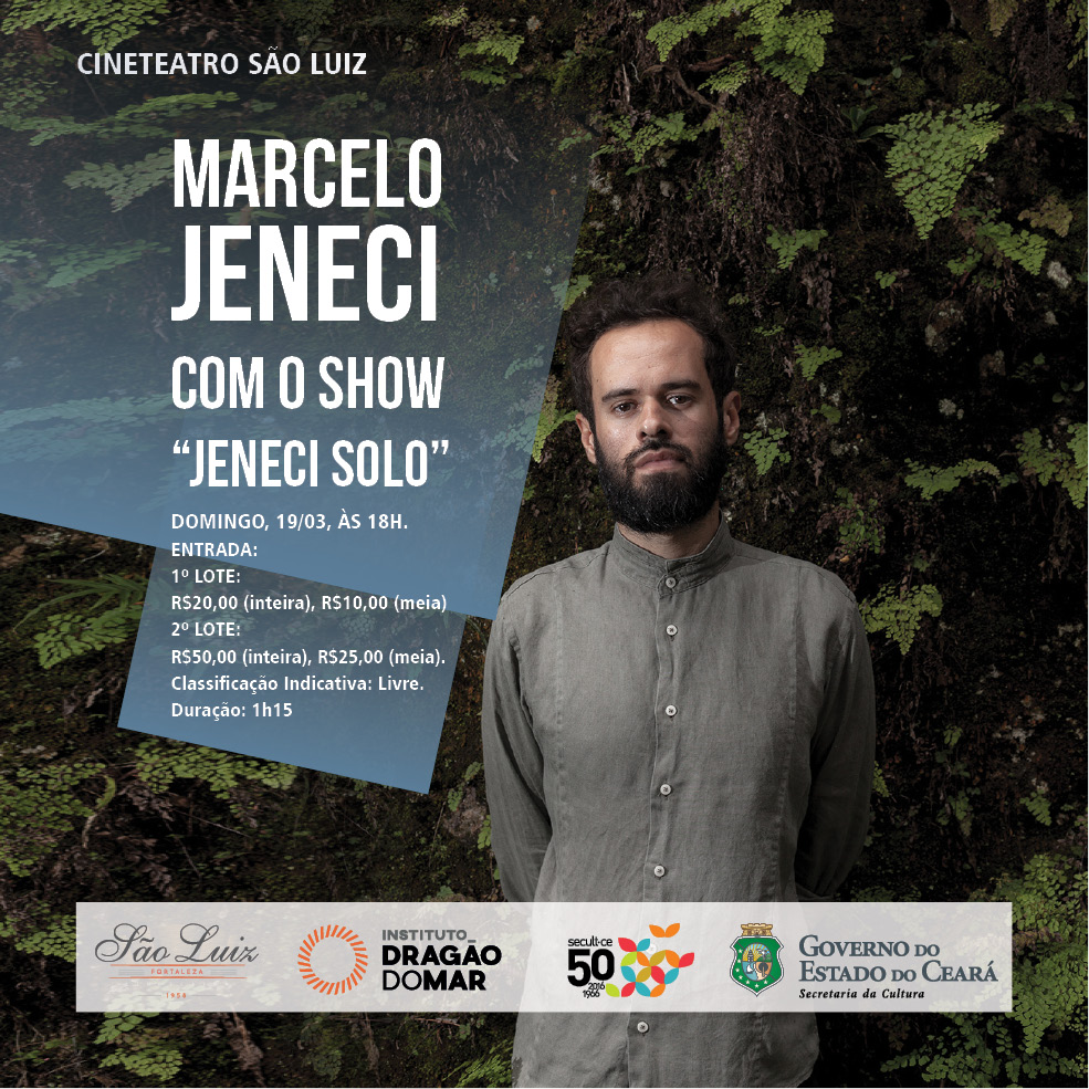 Cineteatro São Luiz recebe neste domingo, 19/3, às 18h, Marcelo Jeneci que traz à Fortaleza, eu única apresentação, o show “Jeneci Solo”