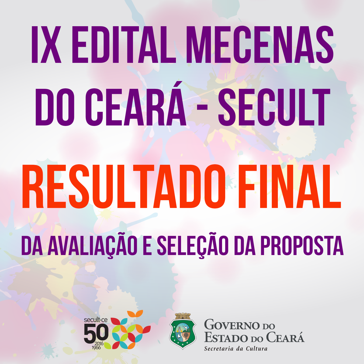 Secult divulga o resultado final do IX Edital Mecenas do Ceará 2016 da etapa de Avaliação e Seleção da Proposta