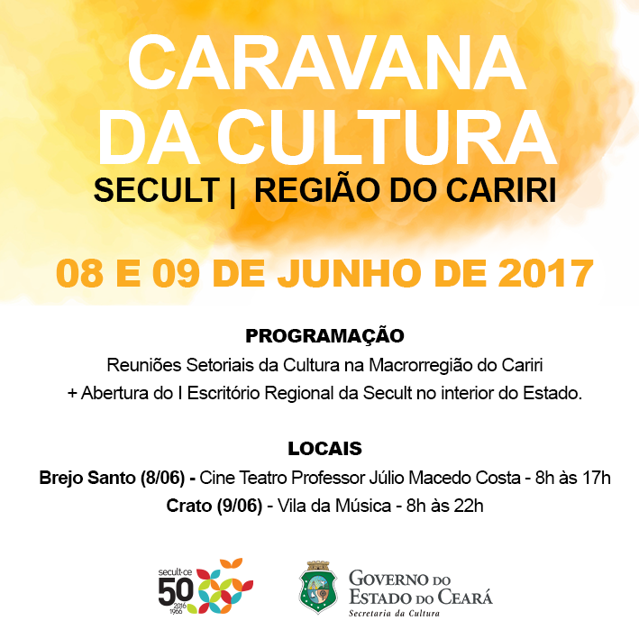 Secult inaugura Escritório Regional no Cariri e promove Caravana Cultural com reuniões setoriais, nos dias 8 e 9/6