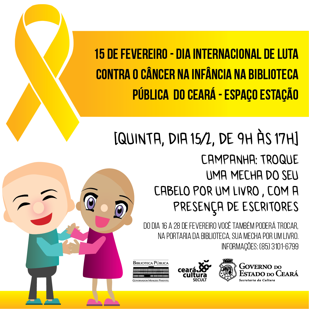 Dia da Luta Contra o Câncer na Infância: Biblioteca Pública Espaço Estação realiza campanha “Troque seu Cabelo por um Livro”, nesta quinta, 15/2