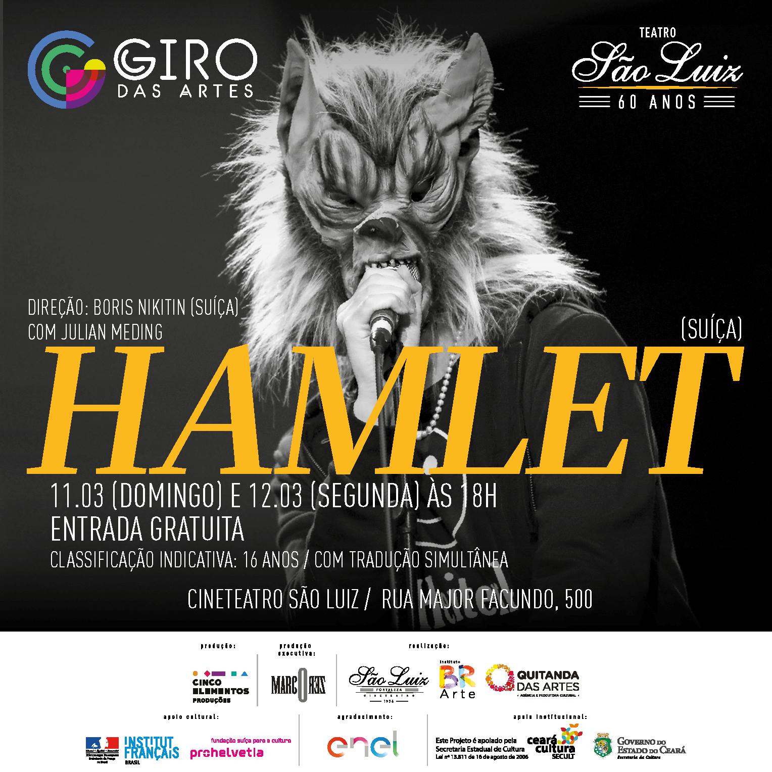 Cineteatro São Luiz – 60 Anos: Espetáculo “Hamlet”, do diretor suíço Boris Nikitin, é apresentado neste domingo e segunda, 11 e 12/3, com entrada franca